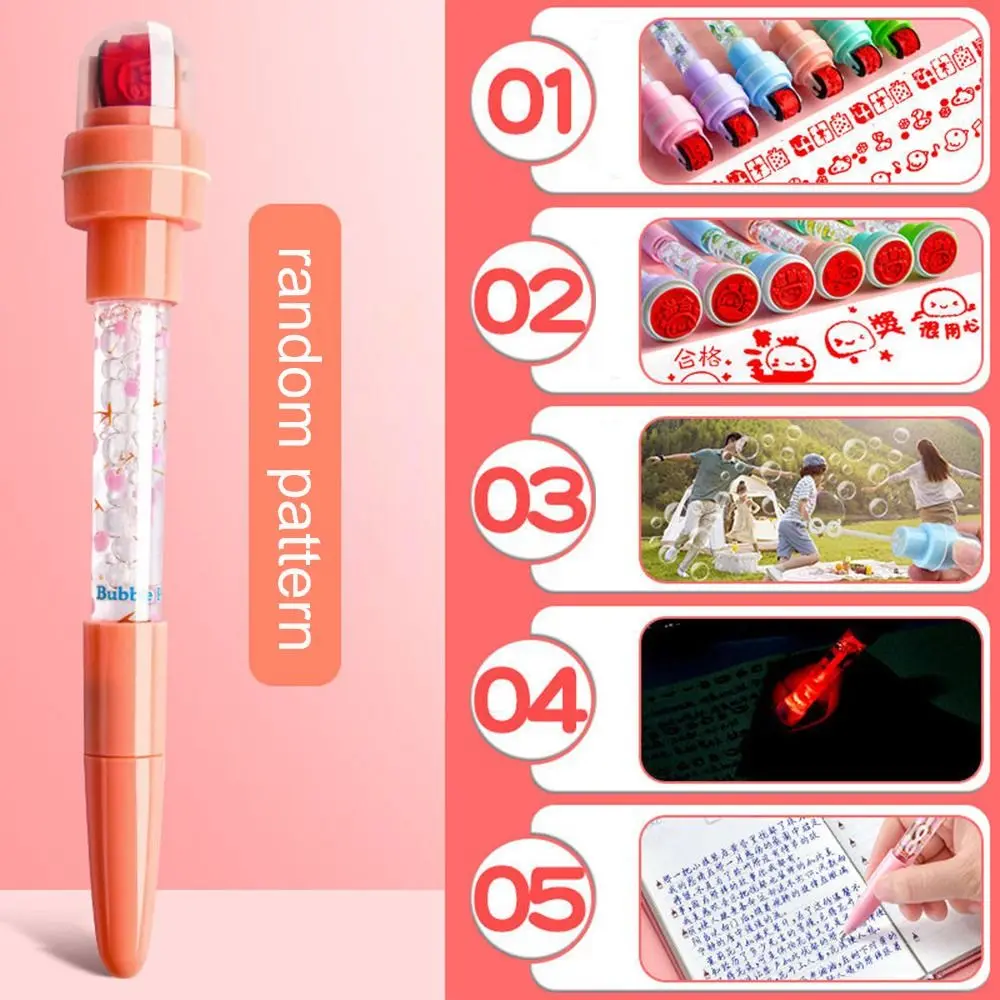 

With Light Bubbler Pen With Stamp Fidget 5 In 1 Seal Roller Stamp Pen Writing Signing Sensory Bubble Blowing Pen Children's Toy