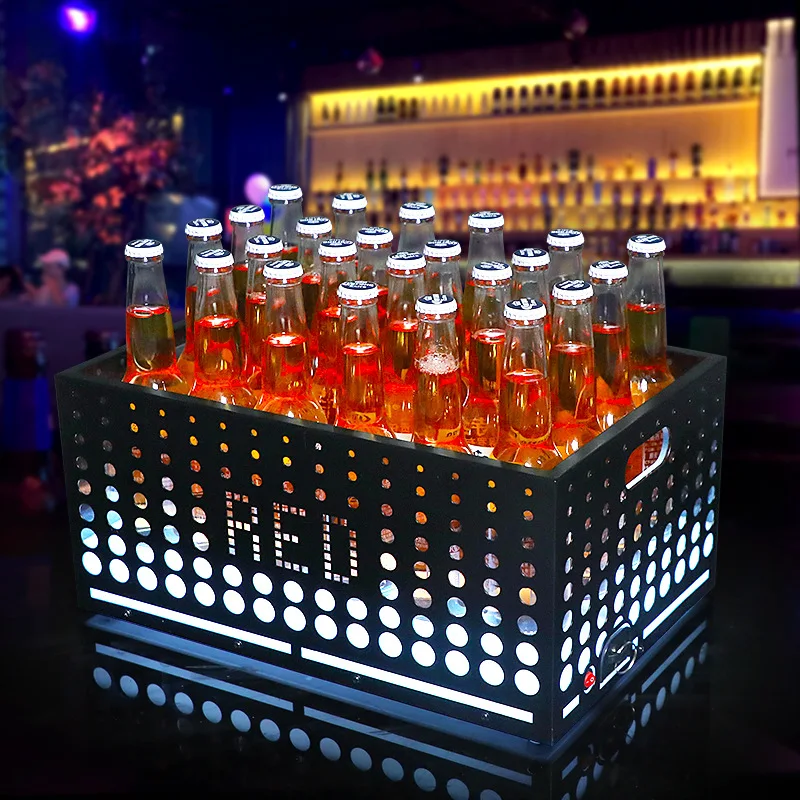 

New bar iron frame hollow luminous dot ice bucket night club clearing bar KTV beer barrel red wine basket wine holder