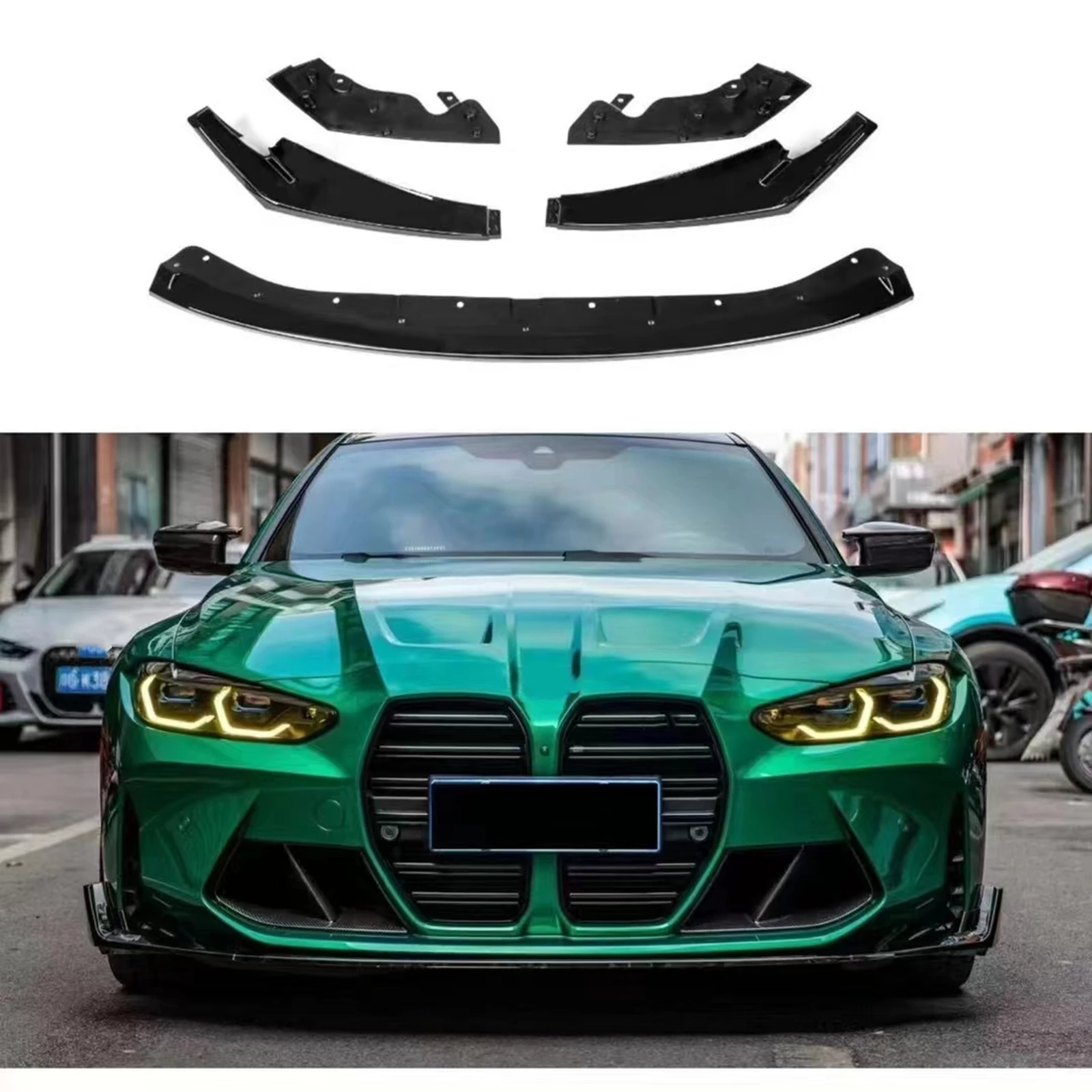 

Front Bumper Spoiler Lip Gloss Black Lower Splitter Body Protector Kit For BMW G80 M3 G82 M4 2021-2024