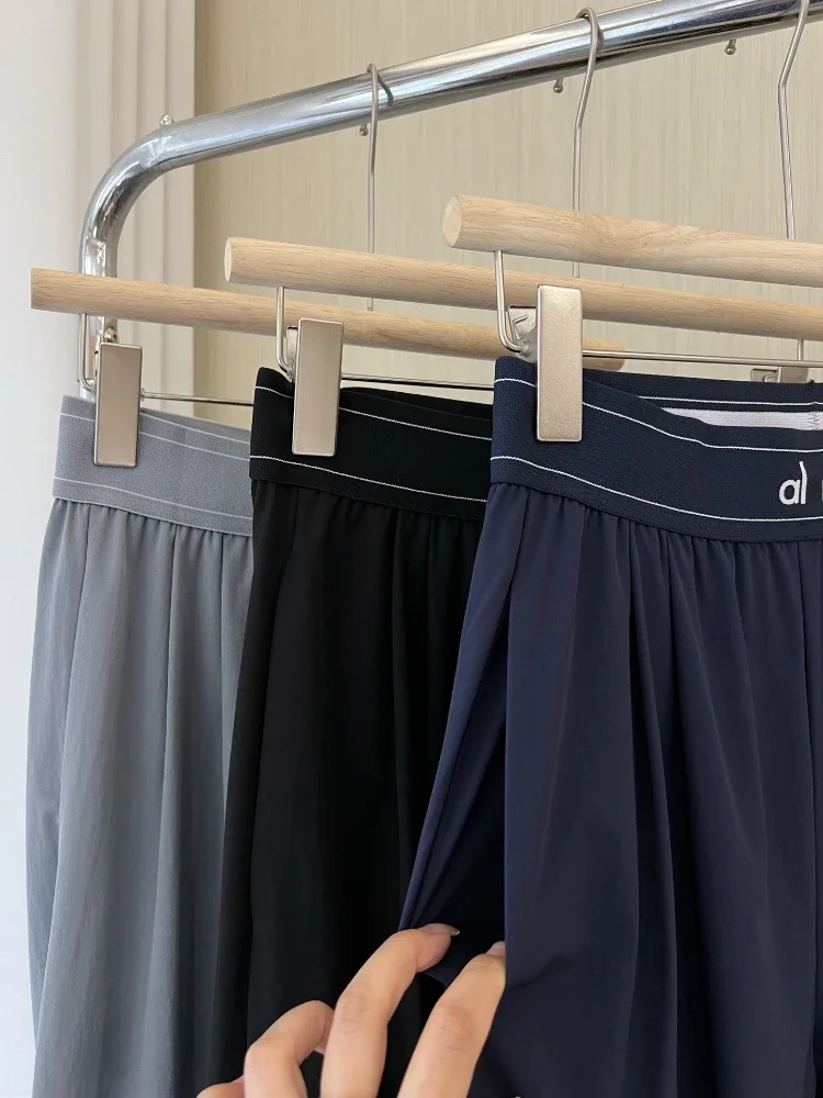 Nuovi pantaloni sportivi casual estivi, pantaloni larghi a vita alta da donna, pantaloni da donna traspiranti ad asciugatura rapida in puro colore