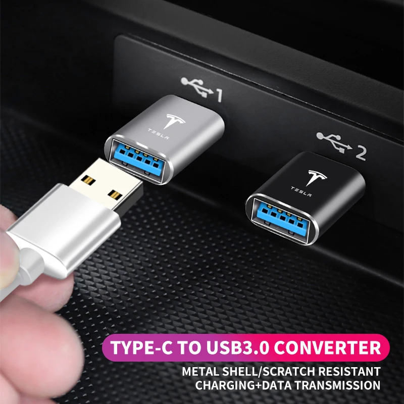 1pcs New Car Type-C To USB Interface Mini Converter Charging Adapter logo For Tesla Model 3 Model S X Model Y Roadster SpaceX