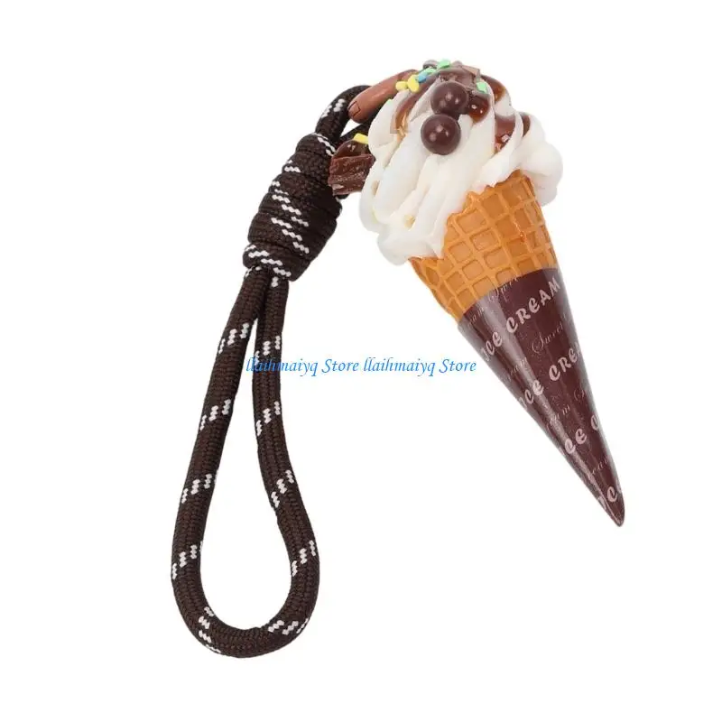 573B Realistic Ice Cream Keychain Pendant PVC Backpack Charm For Bags And Keys Fun Decoration Accessory
