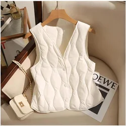 2024 Women Autumn Winter Vest Quilted Cotton Vest Coat Sleeveless V-neck Female Casual premium down Vest