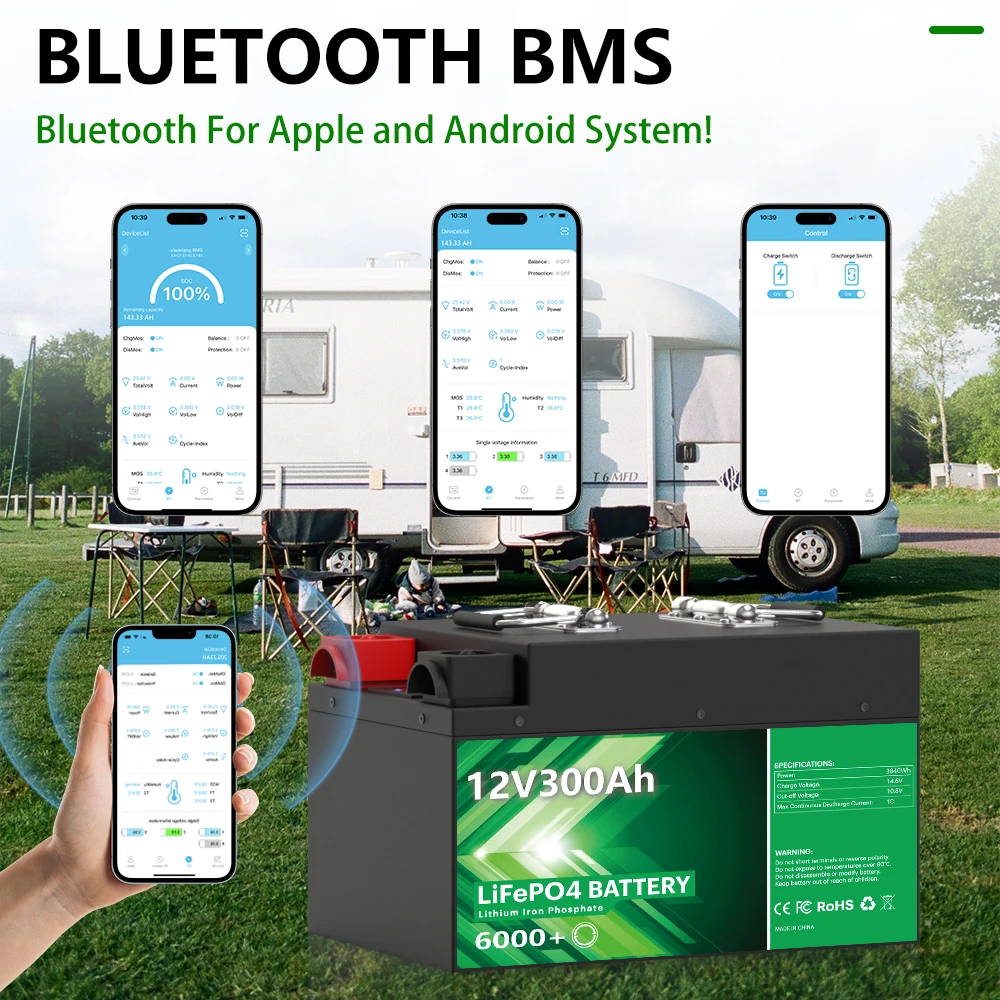 12V 300Ah LiFePO4 Batterie 3,8 kWh 6000 Zyklen Bluetooth 200A BMS 12,8V 140Ah 200Ah Lithium-Batterie für Heim-Solarenergie EU-Lagerbestand – Detail 5