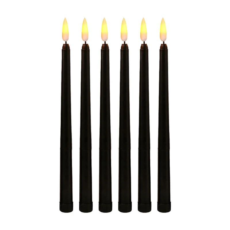 

Pack Of 6 Black LED Birthday Candles,Yellow Flameless Flickering Battery Operated LED Halloween Candles