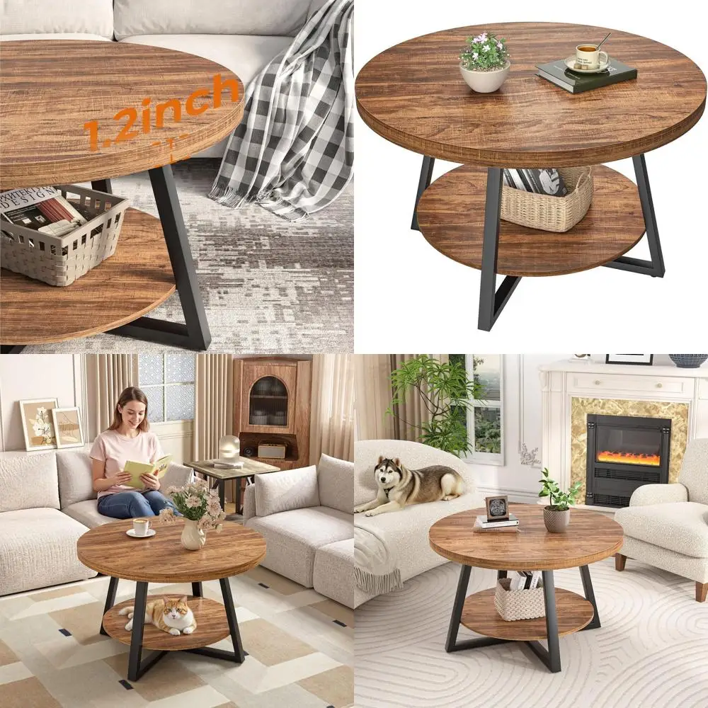 

30 Modern Coffee Table with Storage for Living Room and Small Spaces, Easy Assembly, Walnut Finish