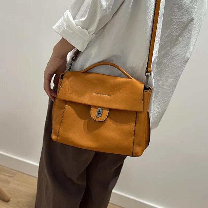 

2026 Genuine leather Handmade Original first layer Tree cowhide women's single shoulder crossbody Leather messenger bag
