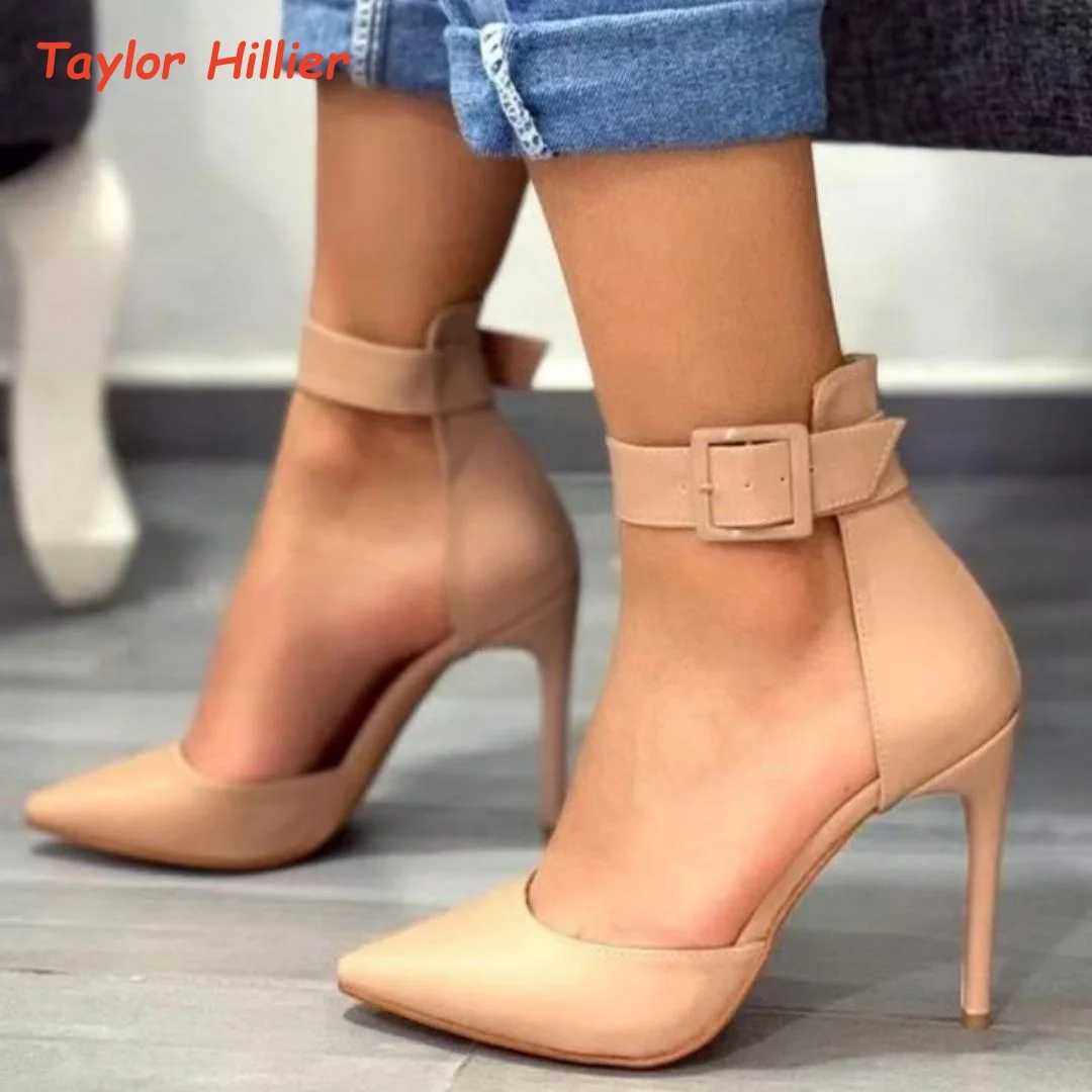 Women Pointed Toe Stiletto High Heels Ankle Strap Buckle Pumps Solid Color Slip Resistant Dress Party Wedding Shoes Multi Colors
