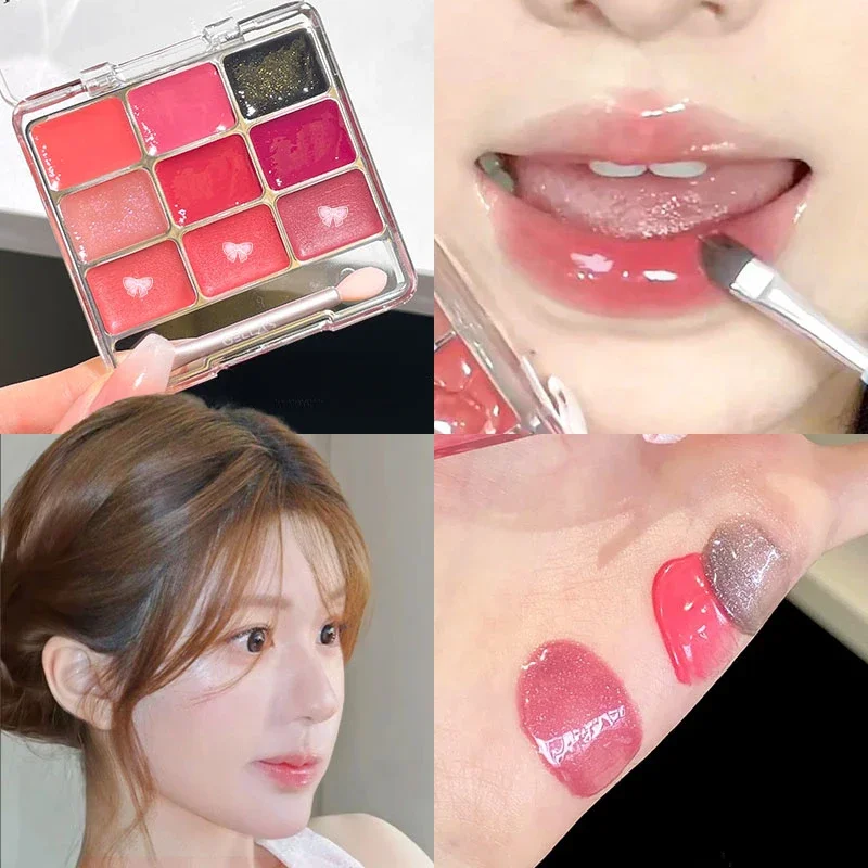 9-Colors DIY Moisturizing Lipstick Lasting Mirror Jelly Lip Gloss Palette Girls Art Cosmetics Natural Women Makeup Lip Tool