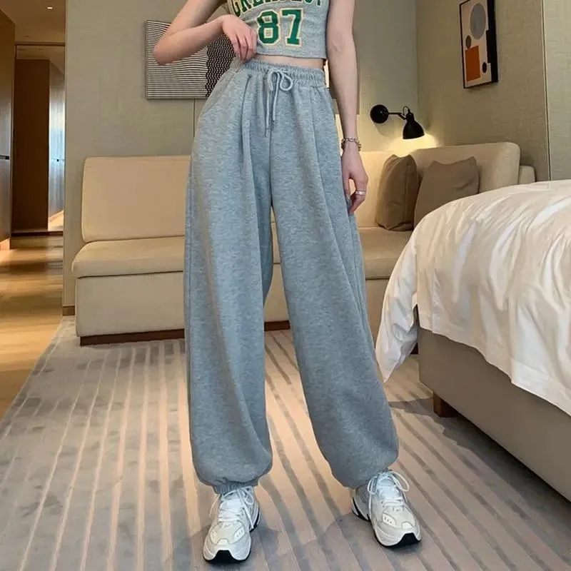 

Women Casual Drawstring Pants Oversized Baggy Korean High Waist Joggers Trousers Black Grey All-match Sweatpants with Pocket