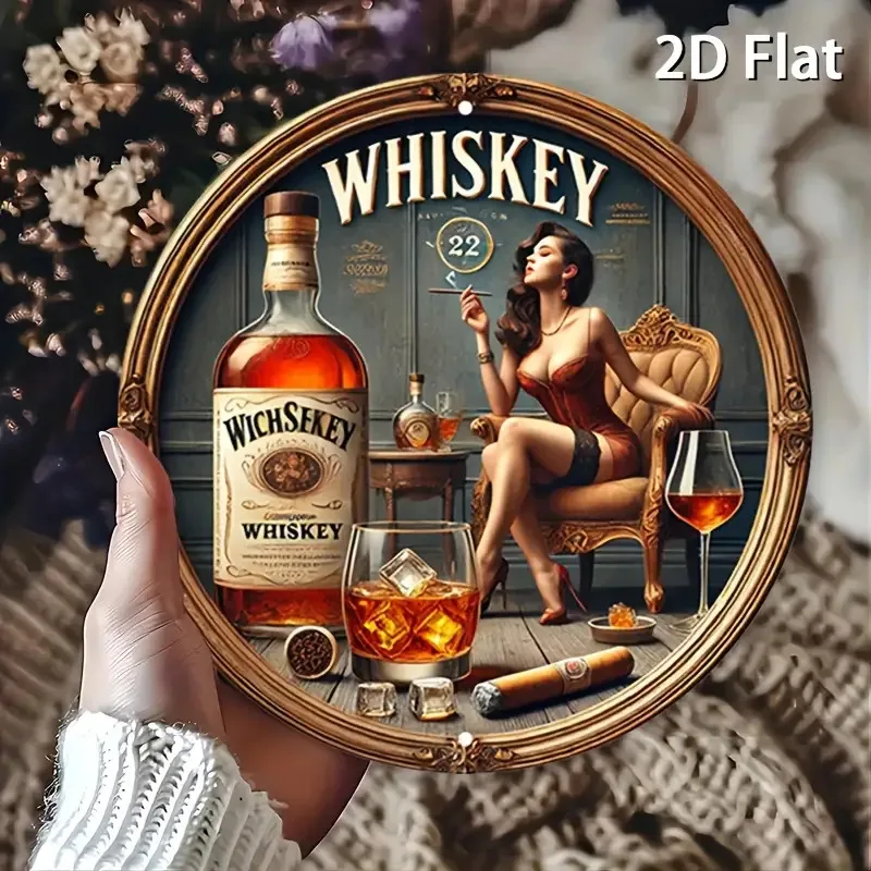 قطعة واحدة من علامة معدنية مستديرة ذات طابع ويسكي عتيق - تصميم شعار مستوحى من سيدة ويسكي وجيمس بوند، فن سكوتش وبوربون #5