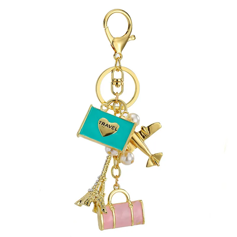 luxury jewelry New alloy pendant fashion travel handbag keychain aircraft tower accessories car bag pendant trending jewelries