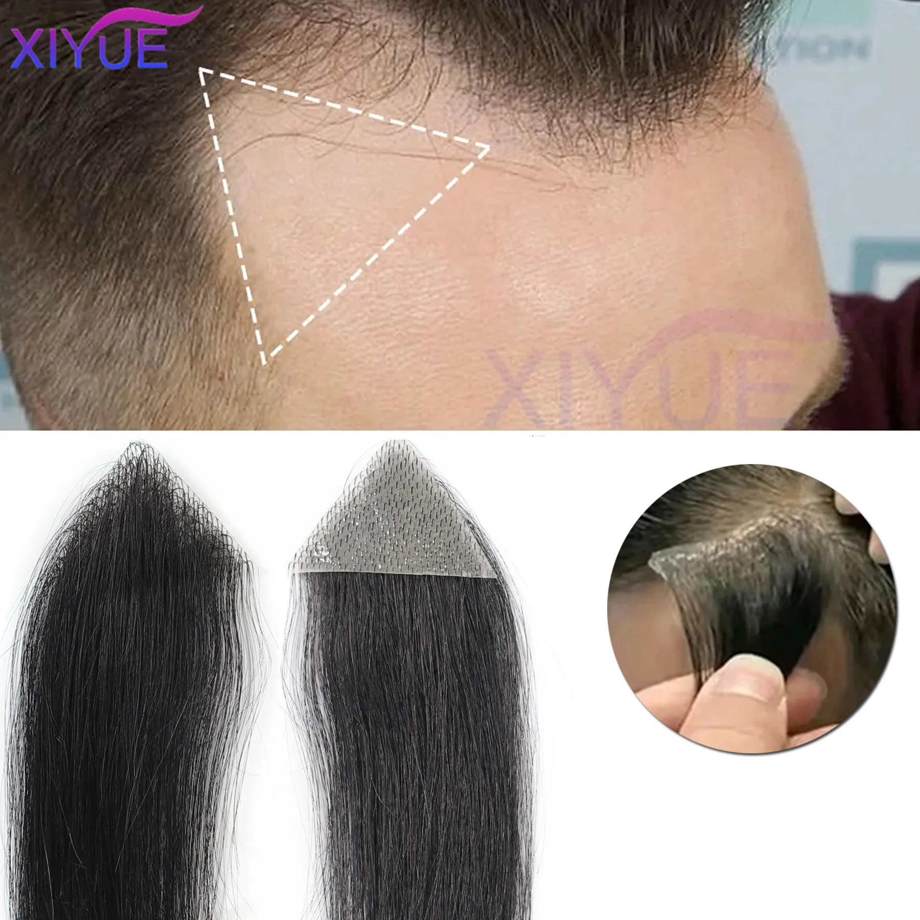 

Natural Human Forehead Hair Patch Hairpiece Sideburns Toupee Men Invisible Seamless Ultra Thin Skin PU Men's Hair SystemHairline