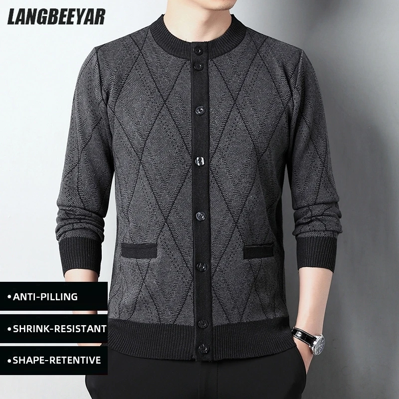 

Top Grade New Brand Fashion Knit Crew Cardigan Sweater Woolen Trendy Casual Striped Autum Winter Coats Jacket Men Clothing