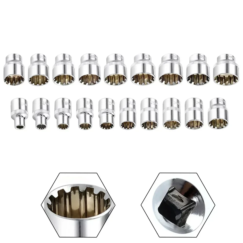 1pc 12 Point Socket Bit 3/8 Square Drive Mirror Short Socket Head For Ratchet Wrench 6-24mm Adapter High-torque Hand Tools