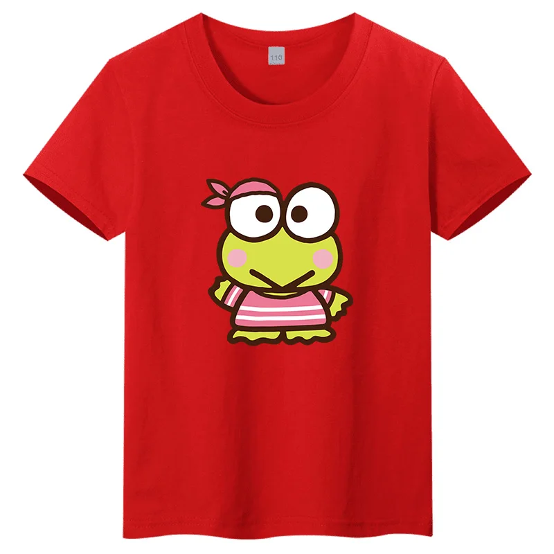 

Летняя модная детская футболка с милым принтом лягушки с большими глазами, повседневный топ из чистого хлопка с круглым вырезом и короткими рукавами