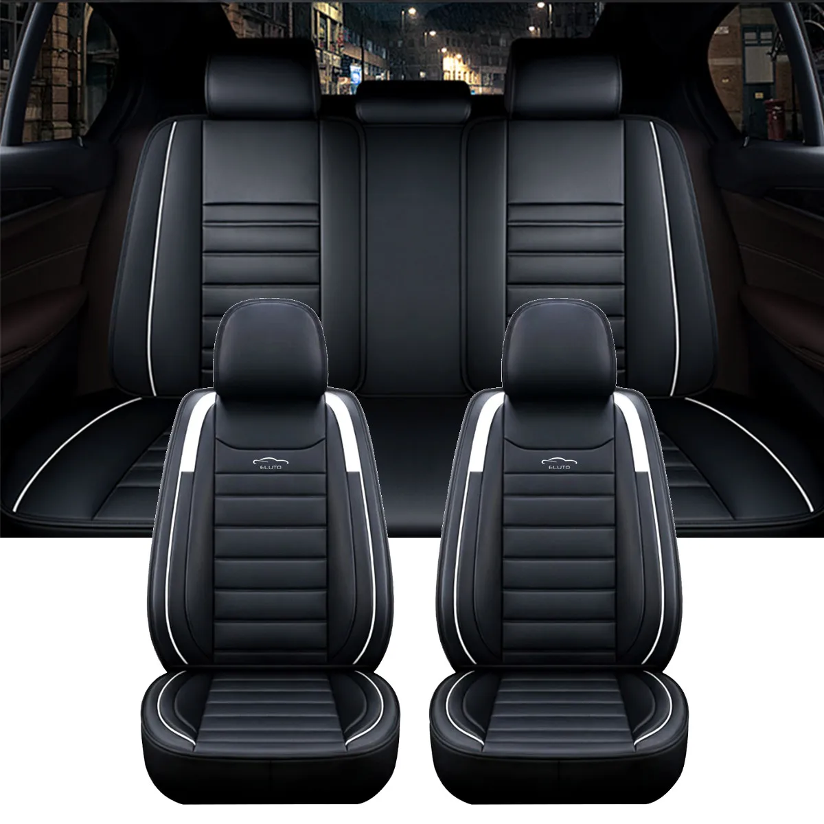 Image of 5-Sitzer Vollständige PU-Leder Autositzbezüge für Ford Focus MK2 Edge Explorer Ecosport Escape/Fiesta C-MAX /Toyota/Honda