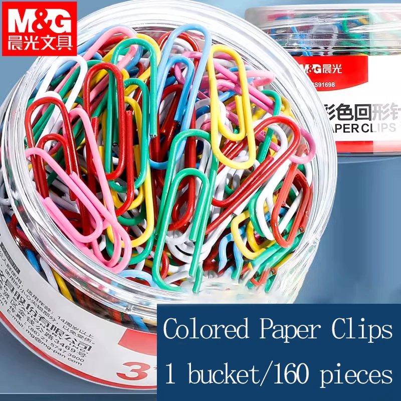 M&G Colored Paper Clips 160 Pieces/Barrel Large Document Bookmarks Office Supplies Storage Box Stationery for Organizing