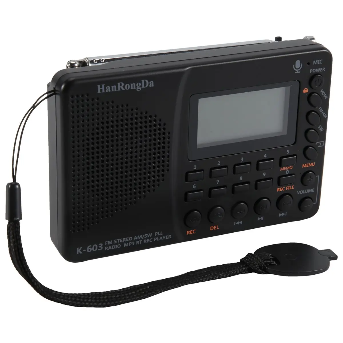 AA80  K-603 Elderly Full-Band Radio Bluetooth Card Recording MP3 Player Portable Radio with Backlit LCD, Sleep Timer