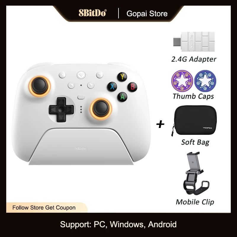 8BitDo Nieuwe Ultimate 2 Wireless, TMR-joysticks en Hall-effect-triggers-controller met oplaadstation voor pc, Windows 10,11, Android