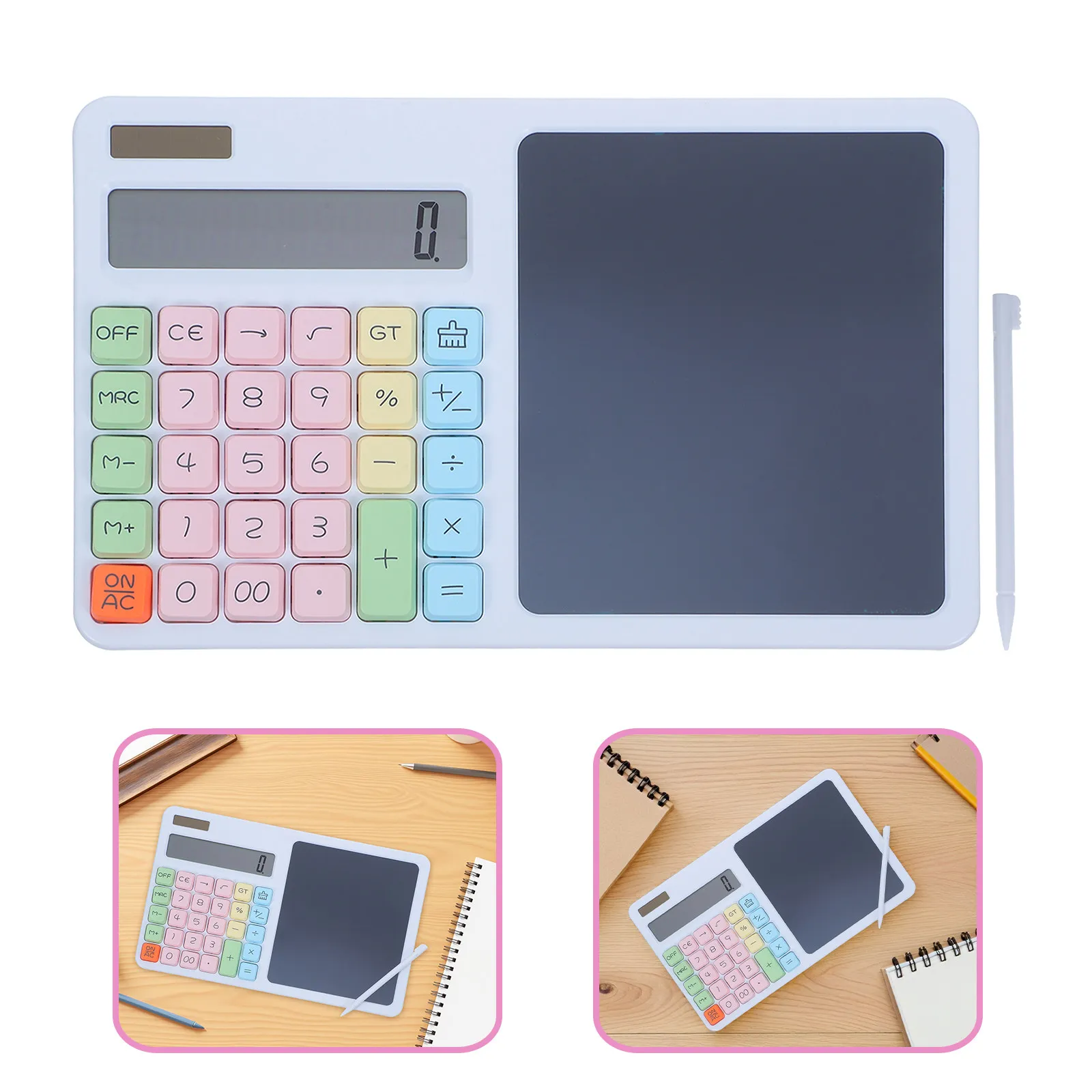

12 Digit Solar Calculator with Writing Tablet Noiseless Keypad Large Display Dual Power for Students Teachers Accountants Office
