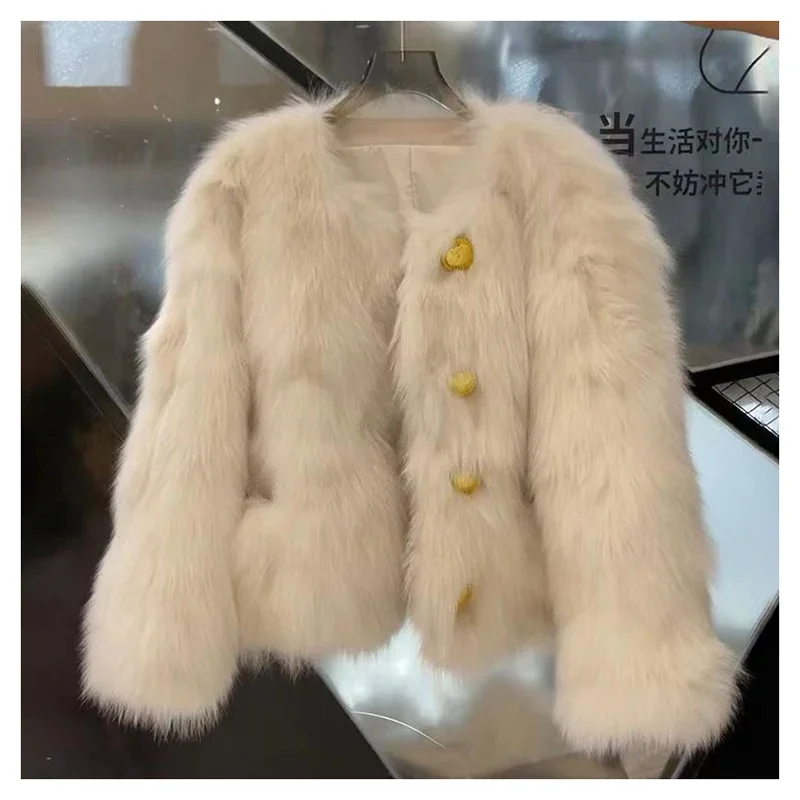 Top Leather Imitation Fox Fur Coat Women's Thick Style 2024 Autumn/Winter New  faux fur coat  women jacket