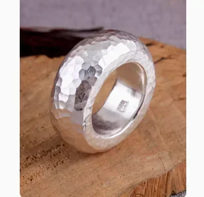 

999 pure silver rings hammer pattern rings handmade finger ring for couples