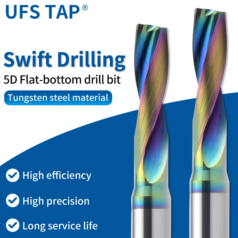 

UFS Flat Drill Solid Carbide DLC Coating for Non-metal Aluminum 180° CNC Inclined Curved Surface Bottom Hole Making 0.5mm-12mm