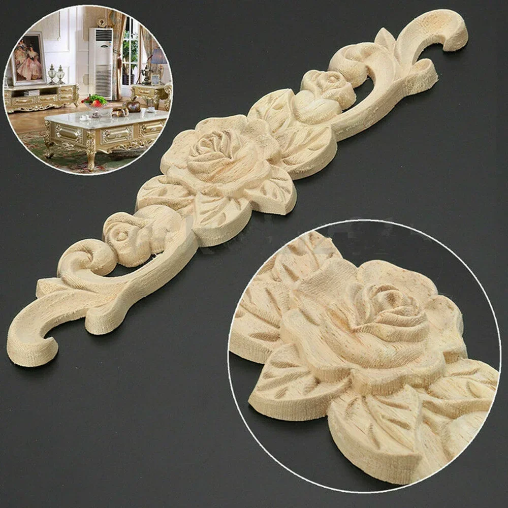 Elegant Hot Sale Wood Applique Woodcarving Decal Floral Flower Pattern Furniture Mouldings Unpainted 1Pcs 20X5cm