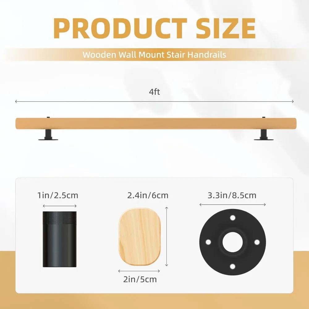 درابزين الدرج الداخلي والخارجي، 4 أقدام خشبية مثبتة على الحائط غير قابلة للانزلاق للدرج، مقابض أمان متينة #2