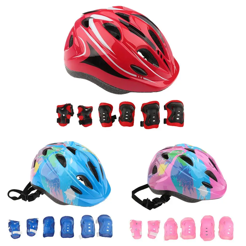 Kids 7 Pieces Outdoor Sports Protective Gear - Boys Girls Child Bicycle Cycling Skate Adjustable Helmet Set - Various Colors