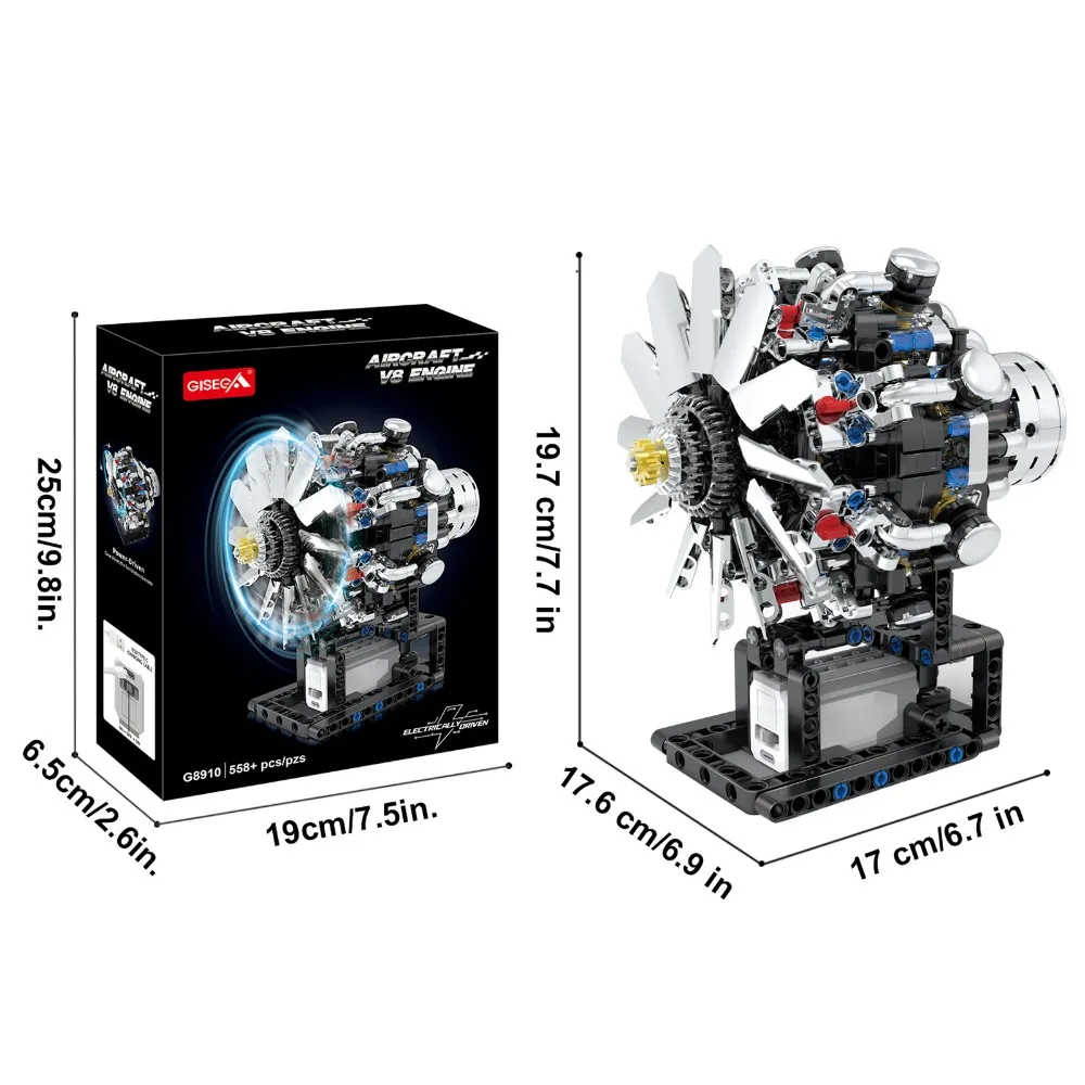G8910 558 elementów Model silnika lotniczego V8 z bloków konstrukcyjnych, zabawka edukacyjna STEM dla dzieci i dorosłych