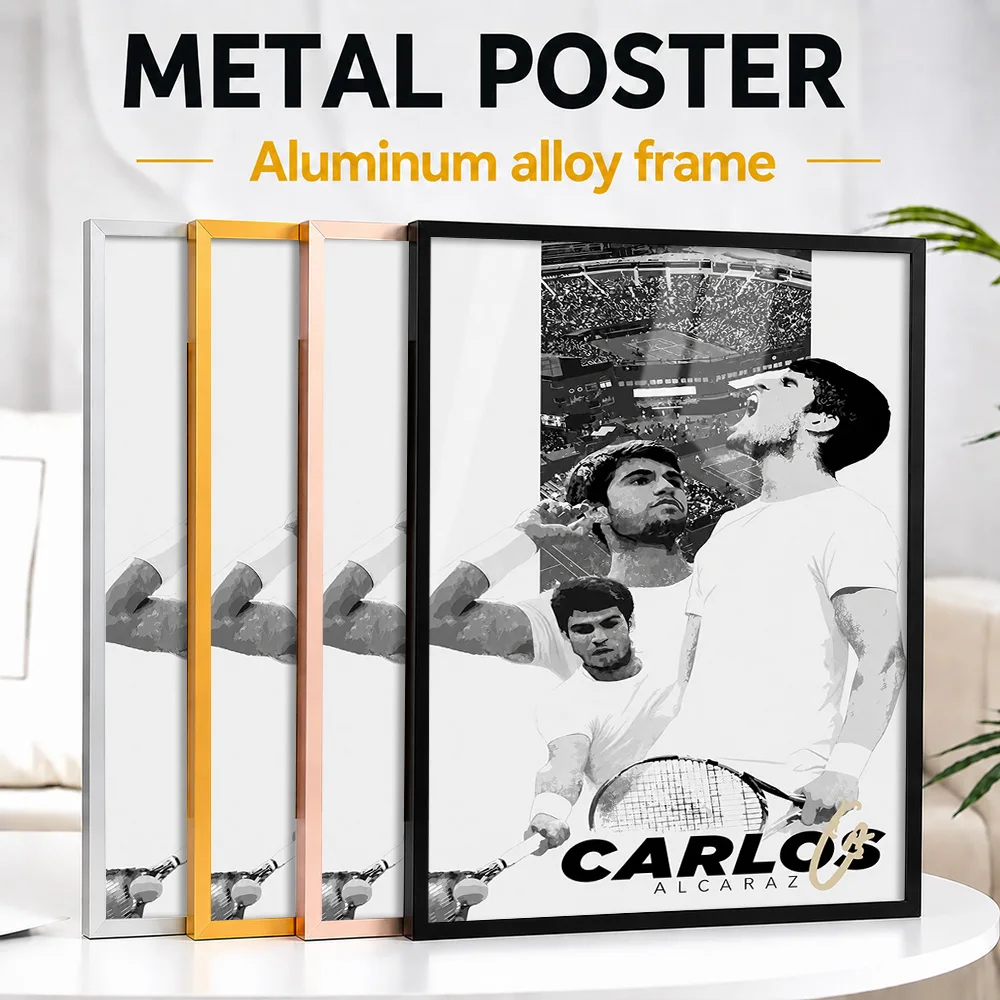 Carlos Alcaraz Tennis Framed Aluminum Metal Poster Customized Photo Vintage Club Style Wall Art For Bedroom Memorable Fan Gift