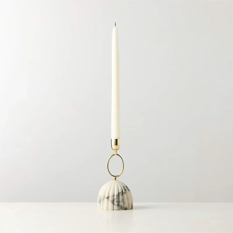 Natural stone custom marble decoration double column U-shaped candle holder home gift green luxury marble candle holder