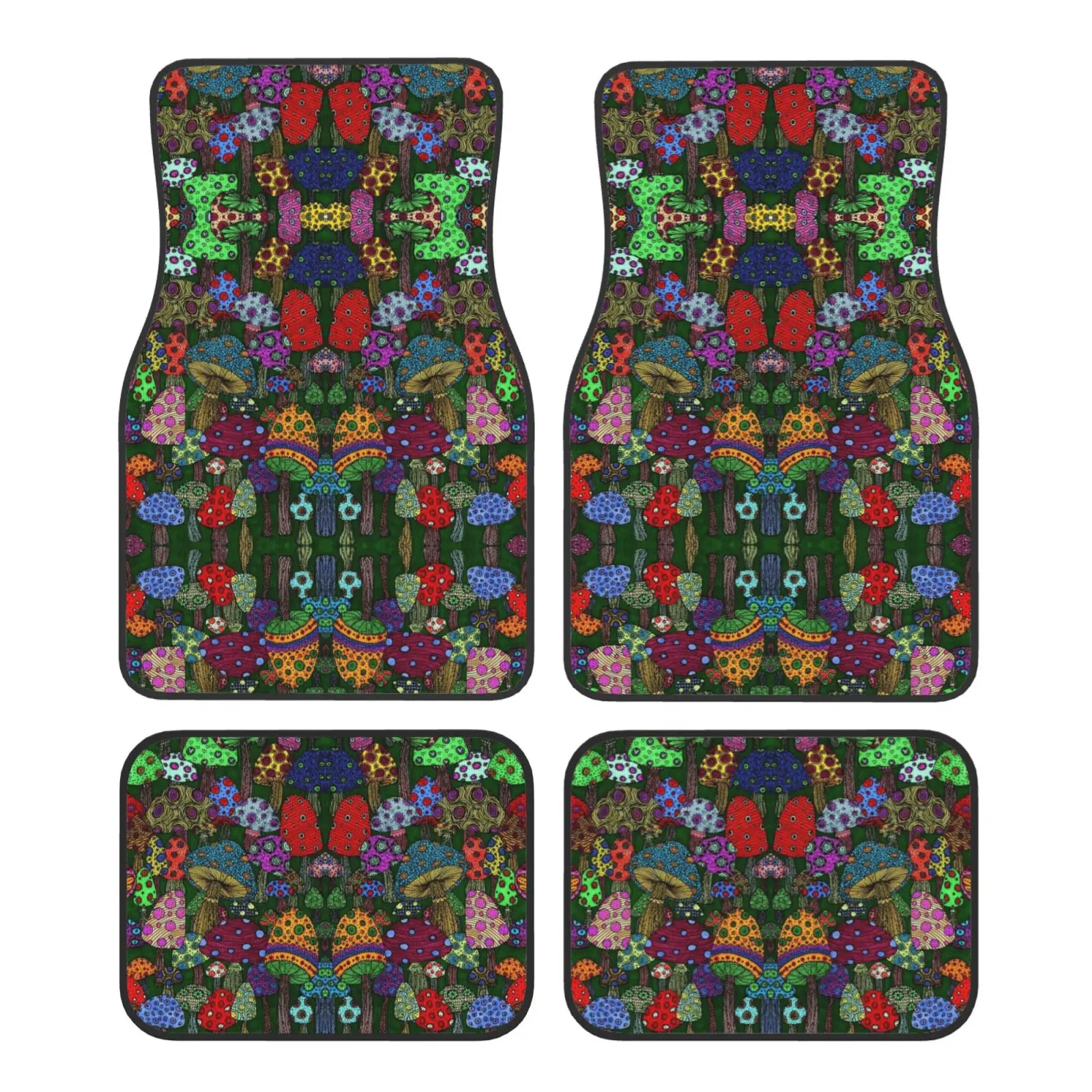 Psychedelic Mushroom Print 4PCS Crystal Velvet Car Floor Mats Set of Four Anti Fouling Car Mats Carpet Anti Slip Car Floor Mat