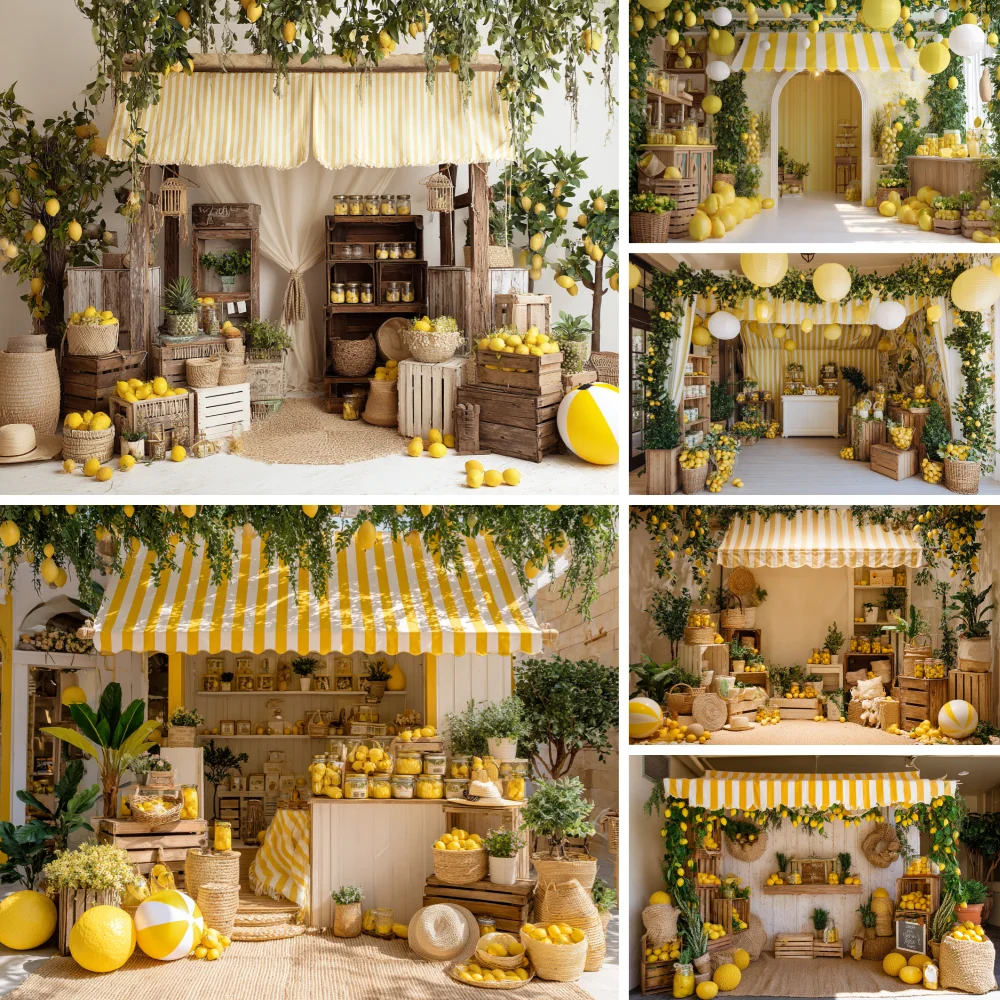 Fruits Shop Photography Background Lemonade Stand Green Leaf Kids Birthday Party Cake Smash Portrait Decor Barkdrop Photo Studio