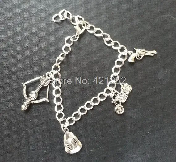 12pcs-the-walking-dead-inspired-zombie-charm-bracelet-daryl-rick-bow-arrow-motorbike-sheriff's-hat-gun-charms