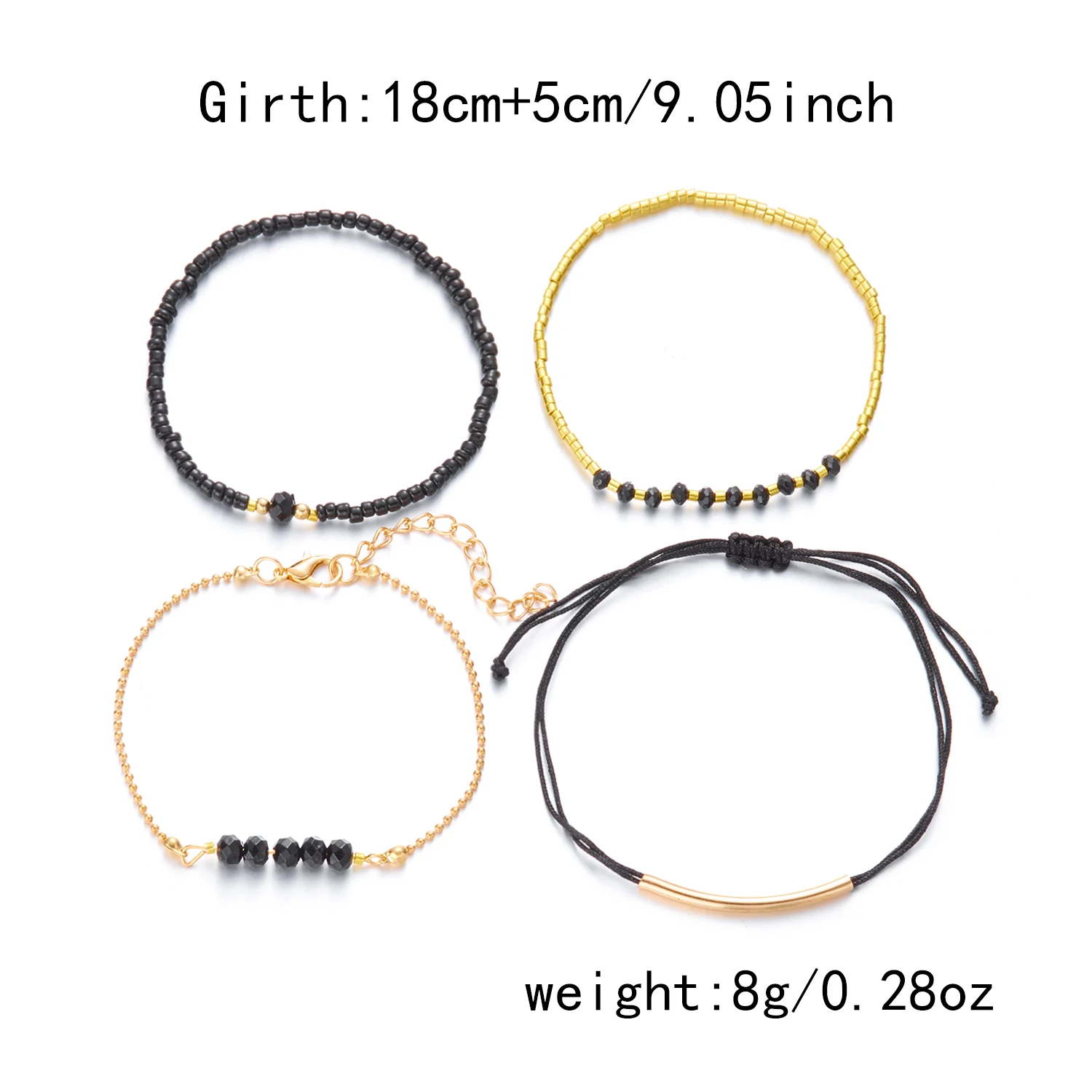 Handmade Black Crystal Beaded Bracelet for Women Minimalist Rice Beads Elastic Rope Bracelet Summer Vacation Party Jewelry Gift