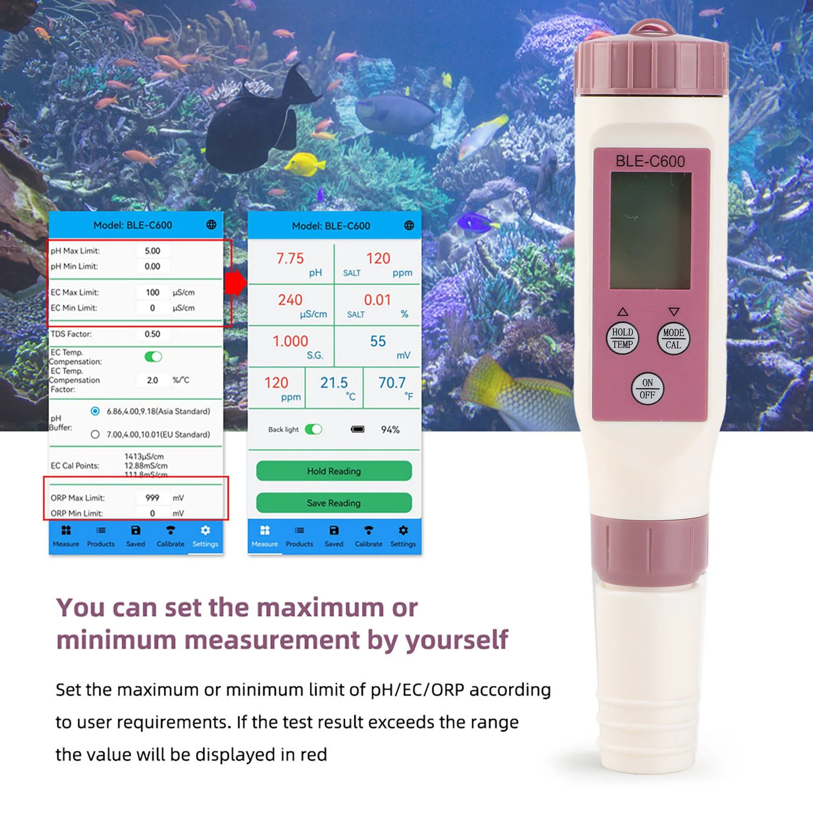 Testador de qualidade da água bluetooth caneta de detecção de qualidade da água fácil de ler sonda de alta sensibilidade para piscina para aquário