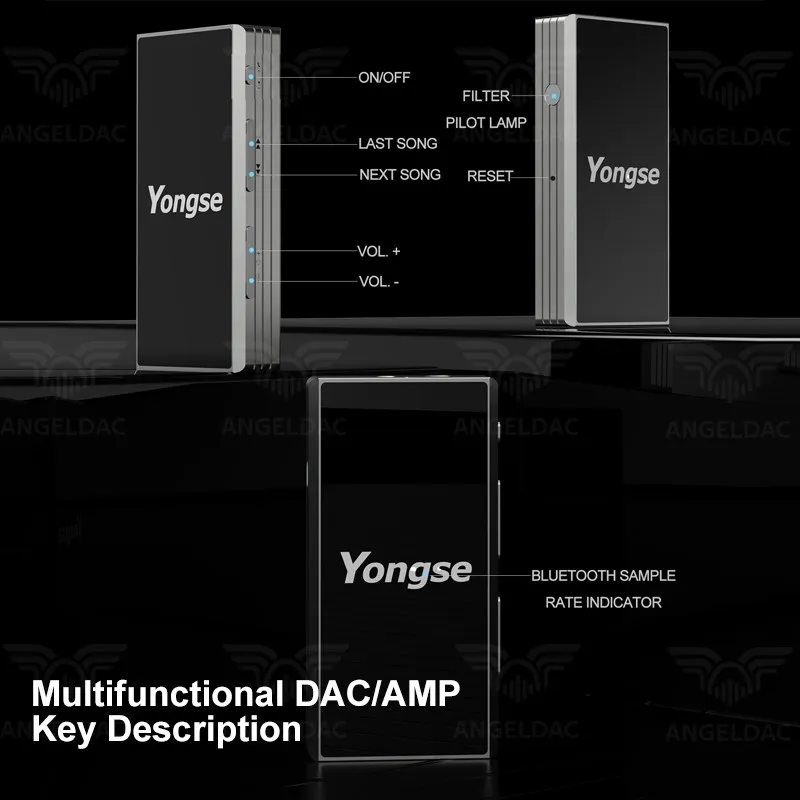 Yongse ชิปเครื่องขยายเสียงระบบ DAC & amp + ES9038/ES9603บลูทูธแบบพกพา YS-B1 3.5 + 4.4มม. เอาต์พุต QCC5125ชิป BT