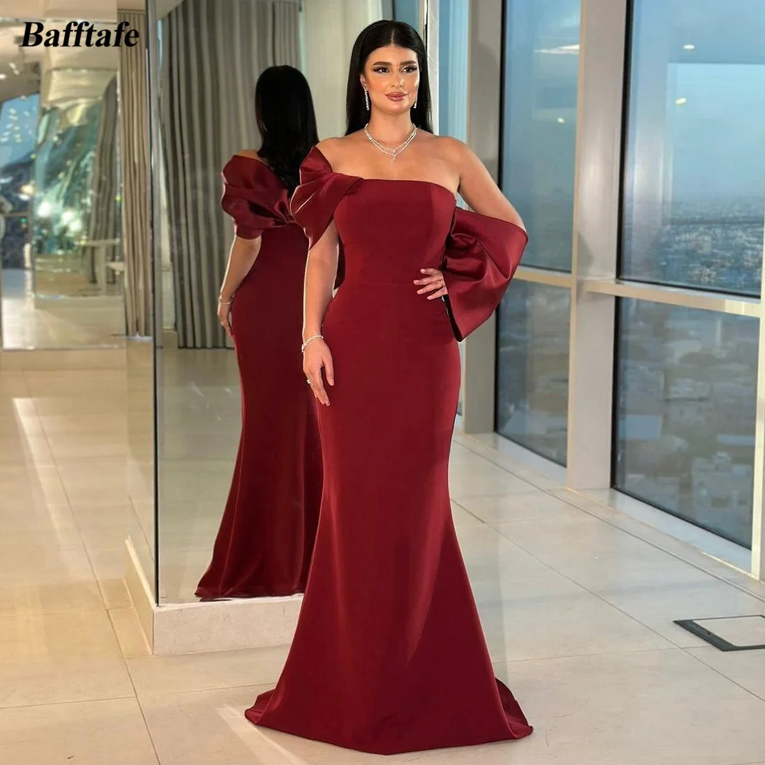 

Bafftafe Burgundy Crepe Mermaid Customized Evening Dresses Off The Shoulder Women Prom Dress Formal Party Special Occasion Gowns