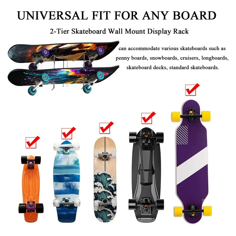 1 Pairs Skateboard Rack Skate Deck Wall Mount Skateboard Rack Strong Acrylic For Ski Board Skateboard Deck Skateboard, Durable