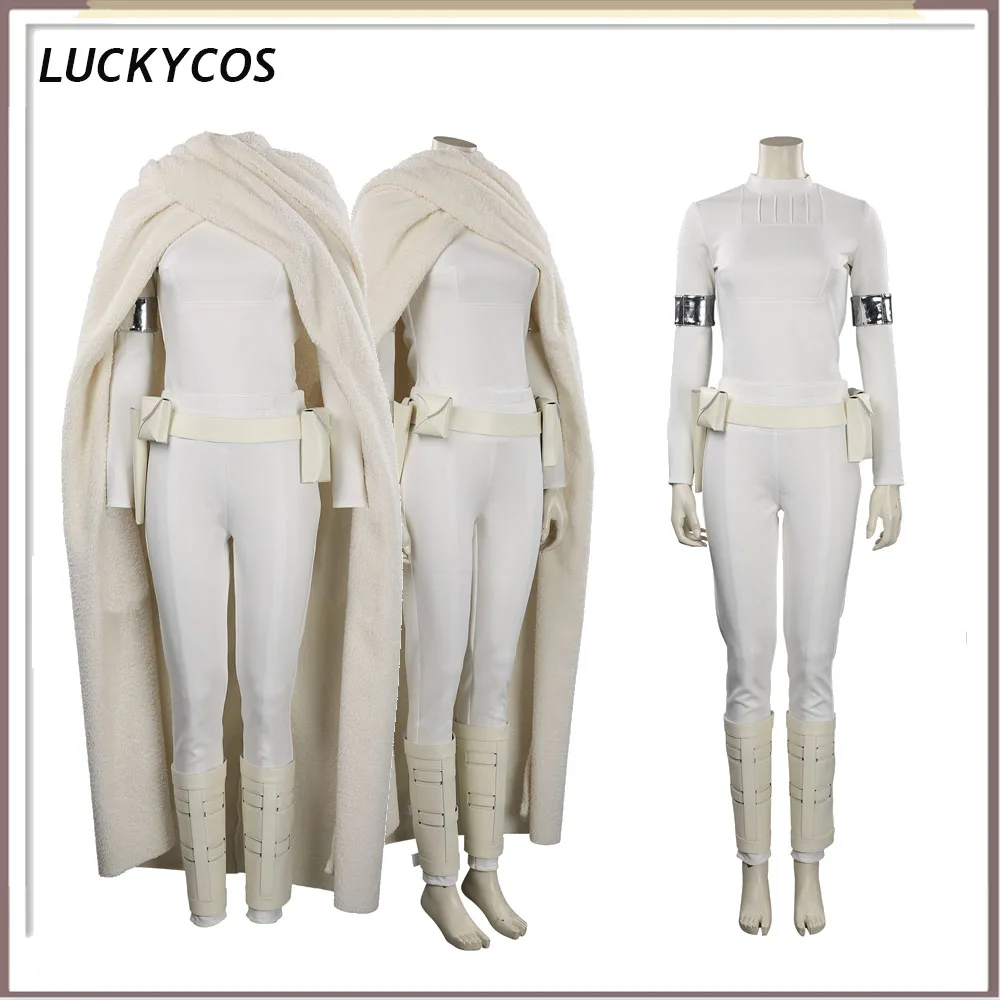 Adult Female Padme Cosplay White Uniform Cloak Costume Outfits Halloween Dress Up Suit Movie Space Battle Costume Party Clothes