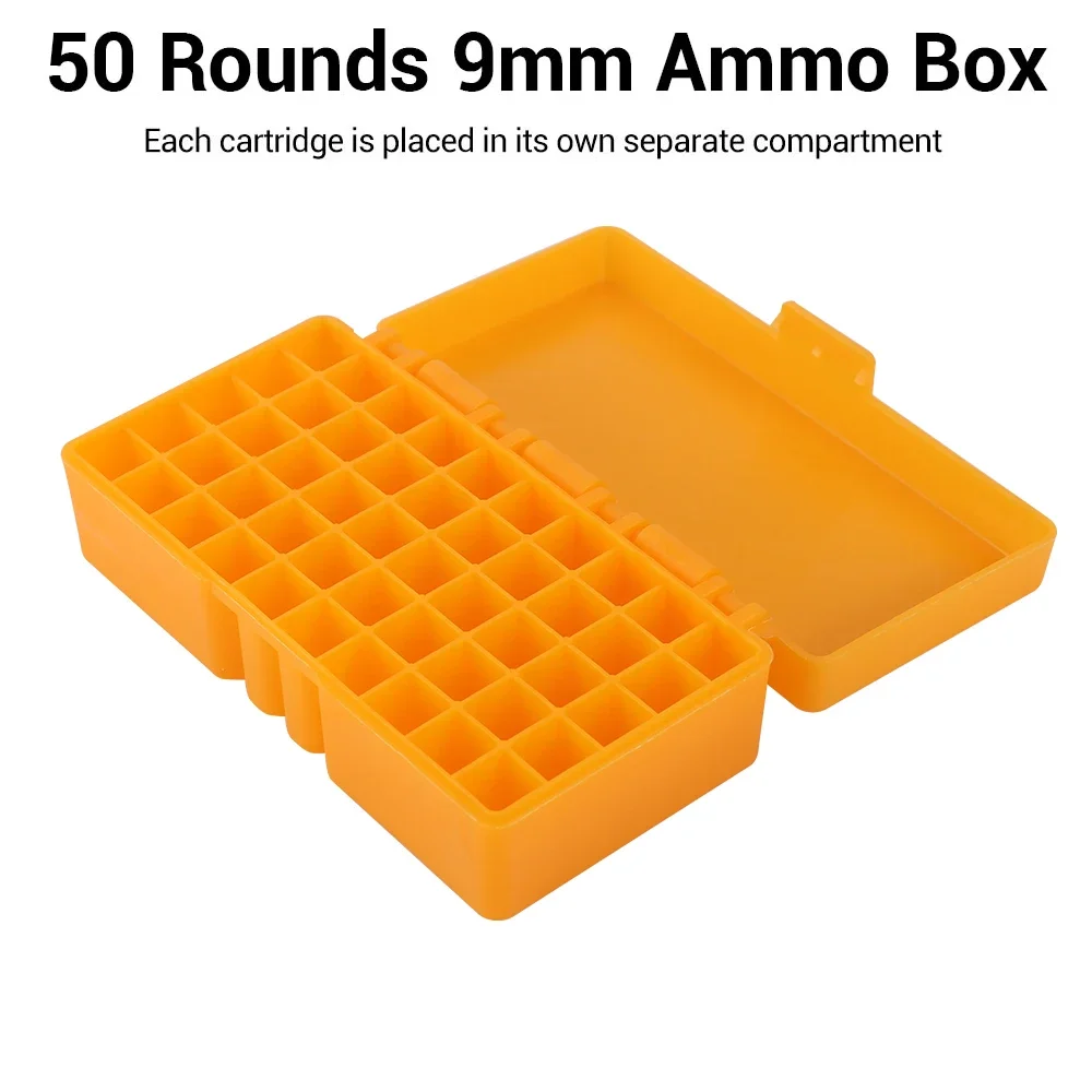 50/100 Rounds Tactical Bullet Box 9mm/.223/.38Super Pistol Rifle Ammo Carry Storage Box Flip-Top proiettili Case accessorio da caccia