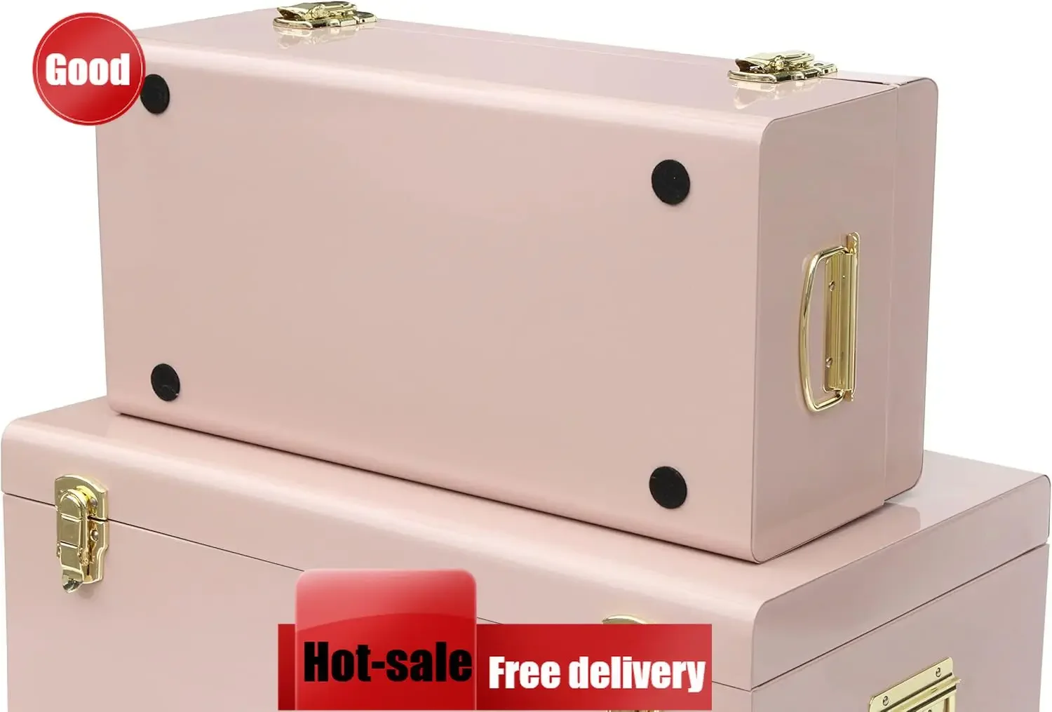 Pink Steel Storage Chests Set Of 2 Bedroom Organizer Dorm Trunks Home Decor Boxes