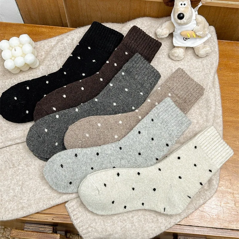 

Women's Socks Japanese Retro Polka Dot Kawaii Sweet Cute Funny Mid Tube Socks Winter Warm Velvet Thickened Floor Socks For Girl