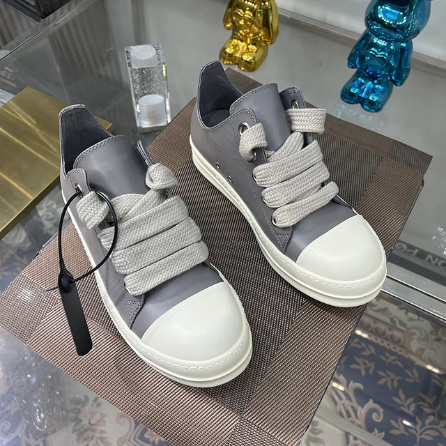 Gray Casual Shoes Men Low Top Red Genuine Leather Ro Big Jumbo Lace Up Thick Sole Women Luxury Black Designer Sneakers Plus Size AliExpress