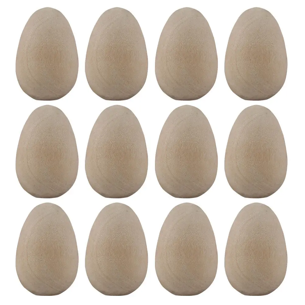 12Pcs Wooden Bird Egg Shape DIY Decoration Set High-Quality Natural Wood for Handmade Painting Crafts Educational Activities