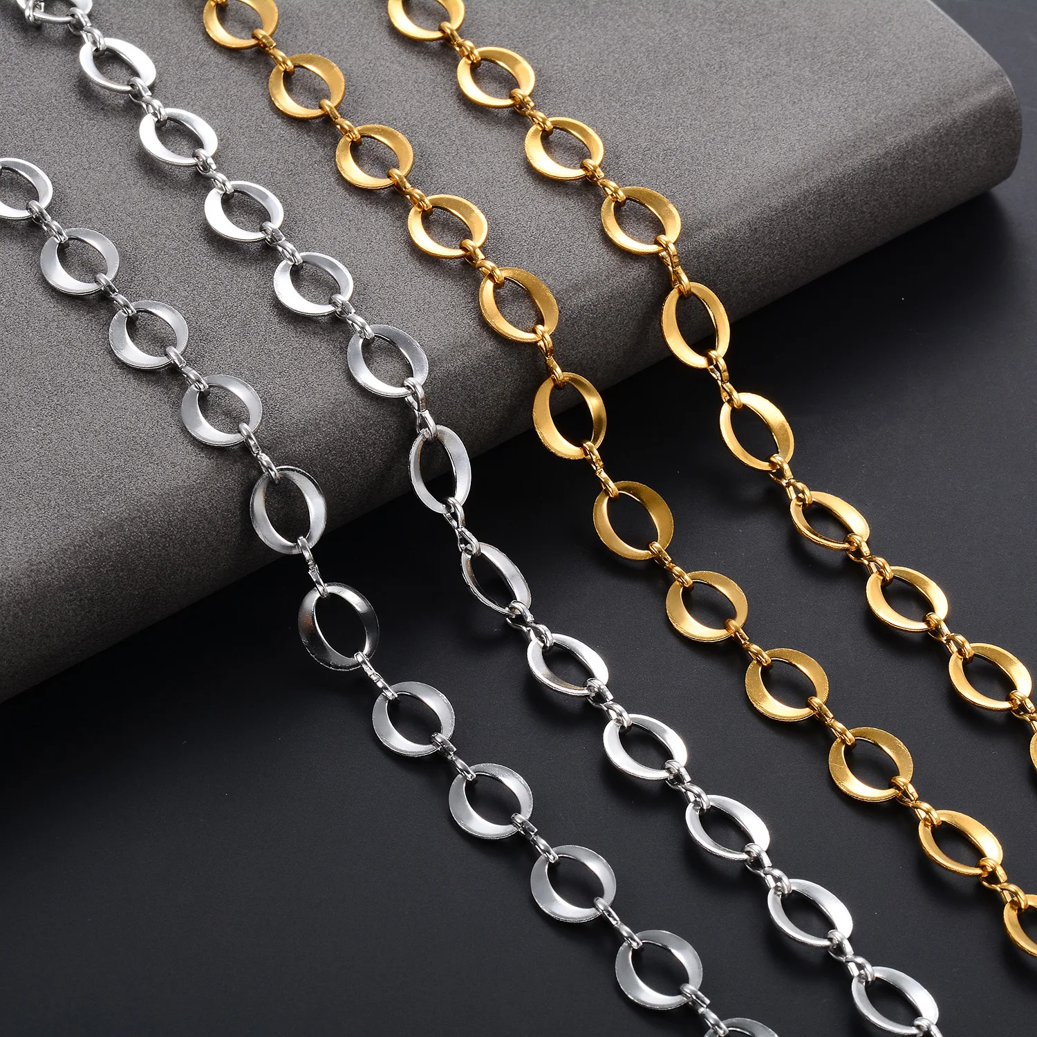 Nicht verblassende Handkette, Edelstahl-Rundkettenarmband, 8,2 mm breiter großer Kreisarmreif, verstellbares Armband für Schmuckherstellung. – Detail 7
