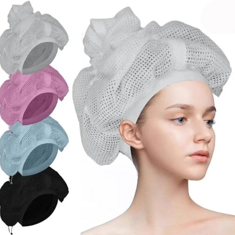 Portable Hair Bonnet Dryer Cap Adjustable Net Plopping Cap For Drying Curly Hair Mesh Hair Drying Soulta Net Plopping Bonnet